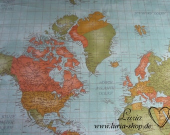 10,70 EUR/m Dekostoff Weltkarte Landkarte World map Atlas Baumwollmix