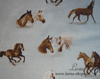 13.50 EUR/meter decorative canvas horses on light beige linen look cotton mix