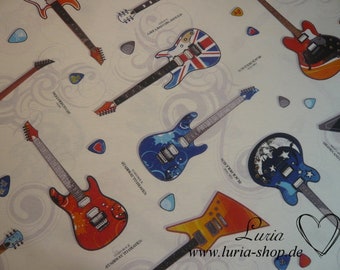 12.60 EUR/meter decorative fabric electric guitar / guitar / guitars, musical instruments, music on white milk white cotton mix
