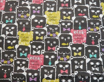 8,70 EUR/meter cotton fabric cute bears black pink yellow woven fabric