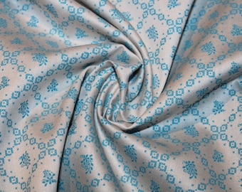 14.30 EUR/meter Dirndl fabric ornaments flowers blue light blue on white cotton satin