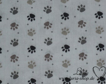 11,20 EUR/m Baumwolle Pfötchen Pfoten Patoune Katzen / Hunde / beige grau auf weiß