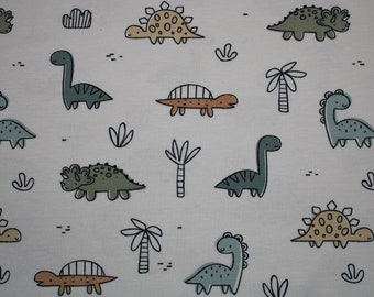 15,50 EUR/mètre Jersey Dinos coloré sur jersey de coton à impression numérique blanc crème