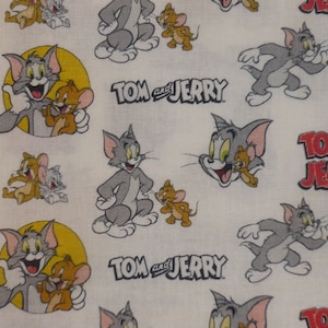 14.50 EUR/meter cotton fabric Tom & Jerry on white licensed fabric woven 100% cotton