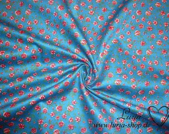 1.15 m REST PIECE Dirndl fabric Flower on blue cotton satin