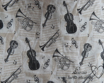 0.70 m REMNANT Decorative fabric music notes musical instruments cotton mix