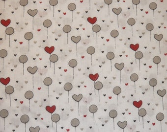 10.80 EUR/meter cotton fabric Balloons hearts red grey on white Ökotex woven fabric 100% cotton