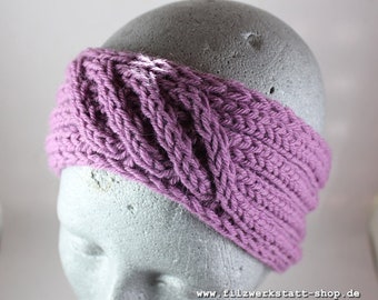 Hand knitted headband purple