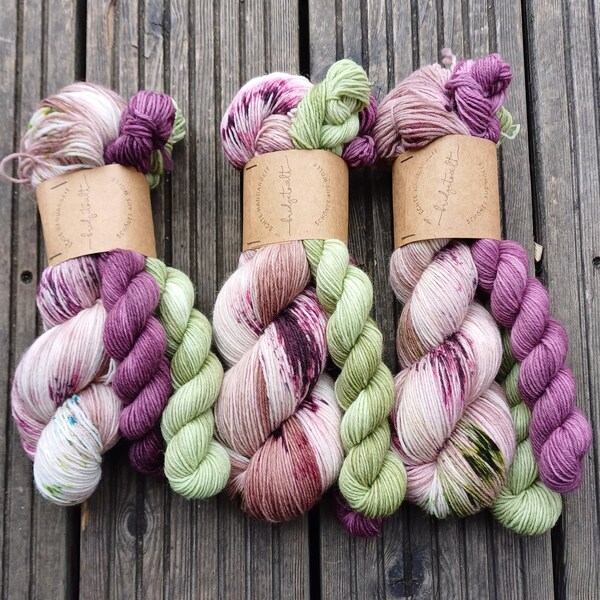 HANDDYED Sockengarn-Bundle "Pflaumenbaum"  handgefärbt! 140g!