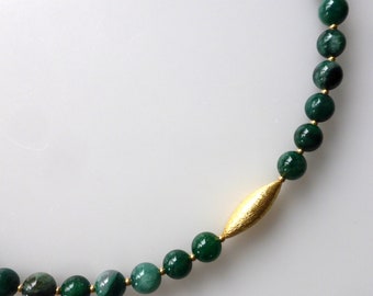 Necklace, collier, gemstones, green lepidolite, gold