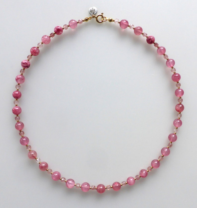 Halskette, Collier, Edelsteine, Erdbeerquarz, pinkfarbene Jade Bild 2