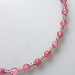 Halskette, Collier, Edelsteine, Erdbeerquarz, pinkfarbene Jade Bild 1