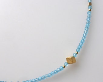 Necklace, necklace, precious stones, A-quality apatite, faceted, gold - favorite piece