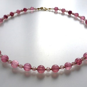 Halskette, Collier, Edelsteine, Erdbeerquarz, pinkfarbene Jade Bild 4