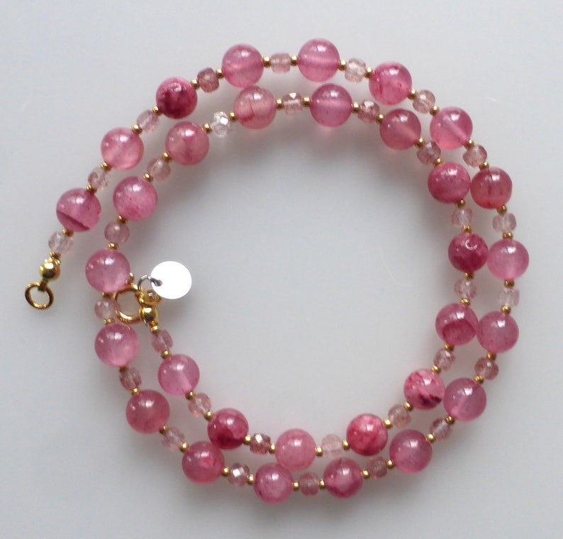 Halskette, Collier, Edelsteine, Erdbeerquarz, pinkfarbene Jade Bild 6
