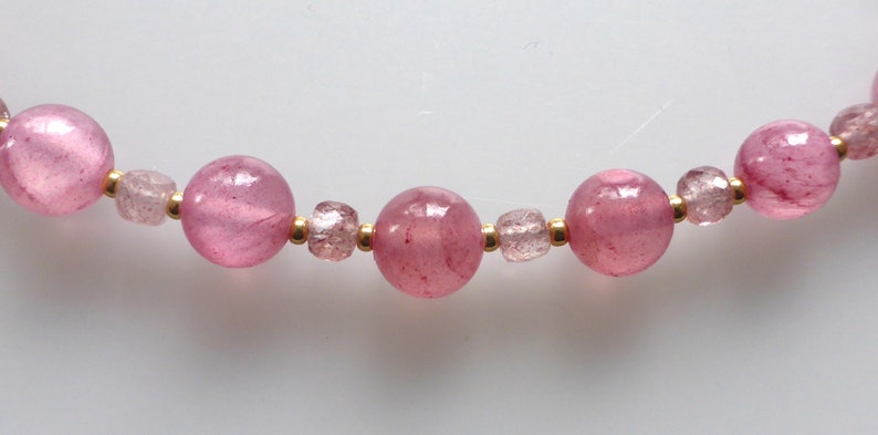Halskette, Collier, Edelsteine, Erdbeerquarz, pinkfarbene Jade Bild 5