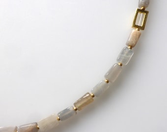 Necklace, collier, gemstones, grey moonstone, gold