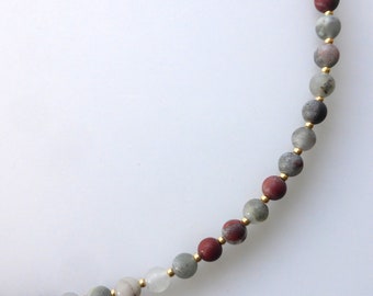 Necklace, collier, gemstones, African bloodstone, matte