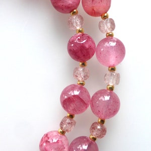 Halskette, Collier, Edelsteine, Erdbeerquarz, pinkfarbene Jade Bild 3