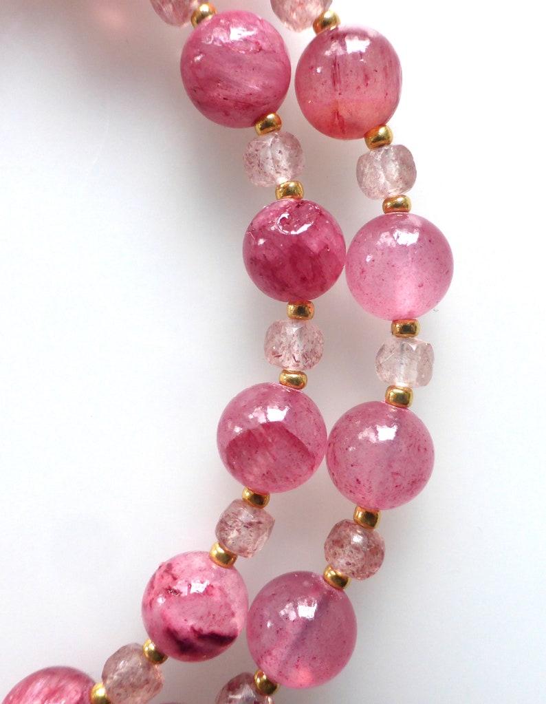 Halskette, Collier, Edelsteine, Erdbeerquarz, pinkfarbene Jade Bild 3