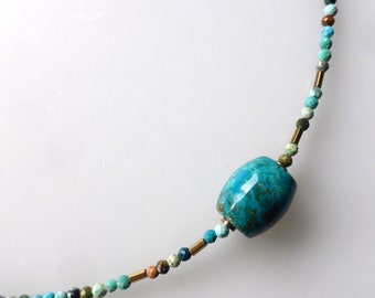 Necklace, collier, gemstones, chrysocolla, hematite
