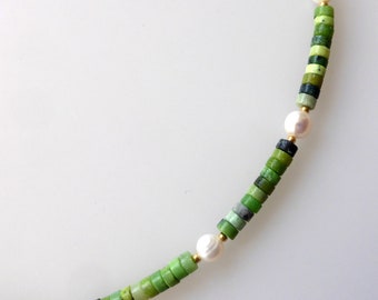 Necklace, choker, precious stones, pearl plus...jade