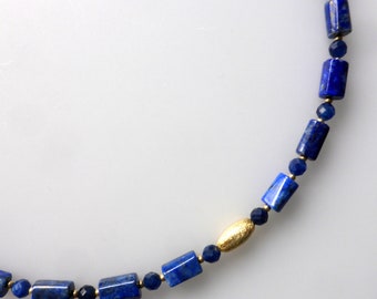 Halskette, Collier, Edelsteine, Lapislazuli, Gold, facettiert