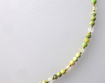 Necklace, gemstones, chrysoprase, prehnite, faceted