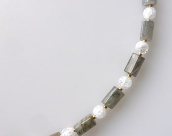 Necklace, necklace, gemstone, rock crystal, labradorite, partly faceted