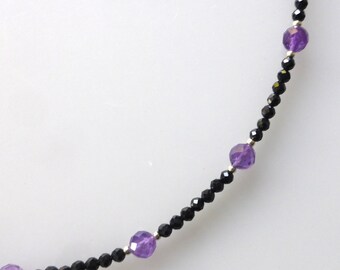 Necklace, collier, gemstones, amethyst, spinel, faceted