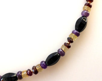 Halskette, Collier, Edelsteine, Onyx, Citrin, Granat, Amethyst