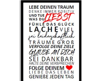 Poster // Lebe deinen Traum // inspirierender Print // Motivation // Kunstdruck // Wand-Dekor