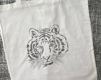 Stofftasche // Tiger // weiß, schwarz glitzernd