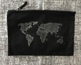 Zip Bag // Black with Silver Glittering World // Size L