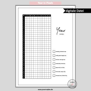 Year in Pixels  // Mood Tracker // Bullet Journal // digitale Datei // druckbar // DIN A4 // PDF // Printables // Sofortdownload