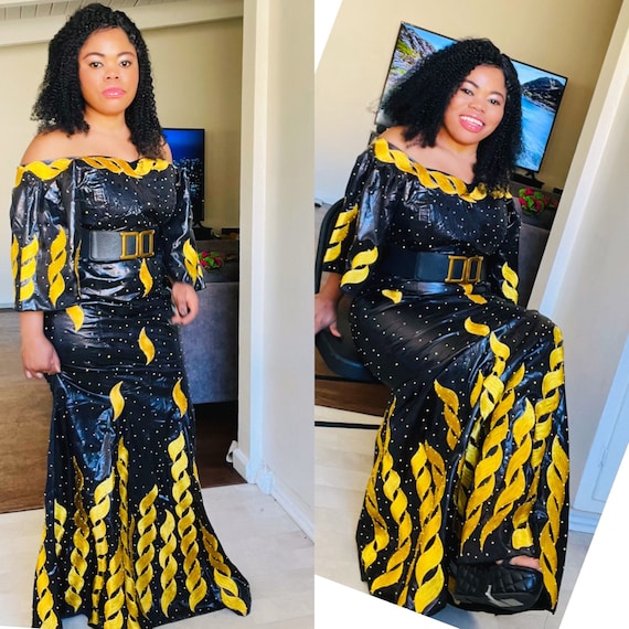 Premium Getzner Magnum Gold African Dress/african Clothing/african Fashion/  African Dress/bazin Boubou, Plus Size Dress/plus Size Clothing 