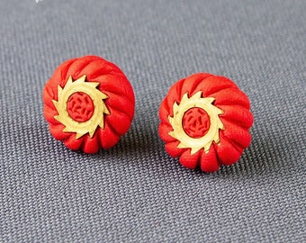 Ohrstecker rot mit Zahnrad / Steampunk