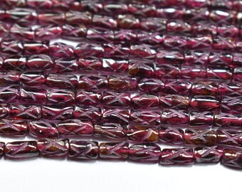 5 Strands Natural Garnet Carved Tube Shape Gemstone Beads 13.5 Inch Strand 3.50X6mm to 3.50X6.50mm