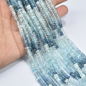 Top Quality Aquamarine Shaded Faceted Rondelle Beads, Aquamarine Rondelle Shape Beads, Aquamarine Faceted Beads, Natural Aquamarine Beads