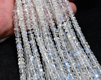 AAA Rainbow Moonstone Faceted Rondelle, Natural Moonstone Faceted Beads, Moonstone Rondelle Beads, Rainbow Moonstone, Moonstone Beads Strand