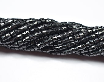 3,5 mm große, facettierte, reifenförmige Perlen aus schwarzem Spinell, Heishi-Perlen aus schwarzem Spinell, radförmige Perlen aus schwarzem Spinell, natürlicher schwarzer Spinell, Edelsteinperlen