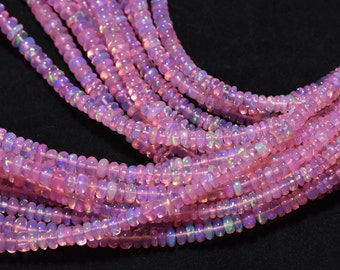 AAA Pink Ethiopian Opal Smooth Rondelle Beads, 2.5-4.5mm Pink Opal Plain Beads, Fire Opal Beads, Ethiopian Opal Gemstone Beads,  Flashy Opal