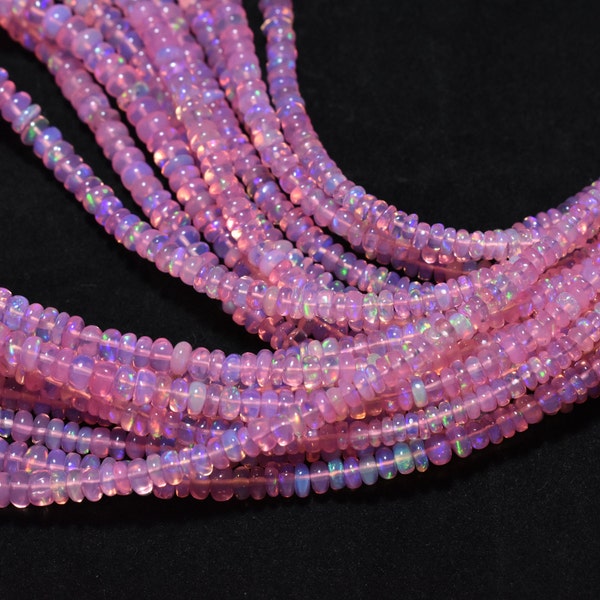 AAA Pink Ethiopian Opal Smooth Rondelle Beads, 2.5-4.5mm Pink Opal Plain Beads, Fire Opal Beads, Ethiopian Opal Gemstone Beads,  Flashy Opal