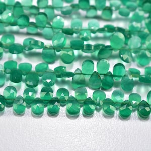 4X6mm Green Onyx Pear Faceted Beads, Natural Green Onyx Faceted Beads, Green Onyx Pear Bead, Green Onyx Briolette, 8 Inch Green Onyx Beads