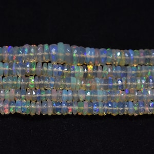 4.5-6.5mm Ethiopian Opal Faceted Tyre, Ethiopian Opal Faceted Beads, Natural Opal Tyre Beads, Opal Wheel Cut Beads, 8 Inch Flashy Opal Beads