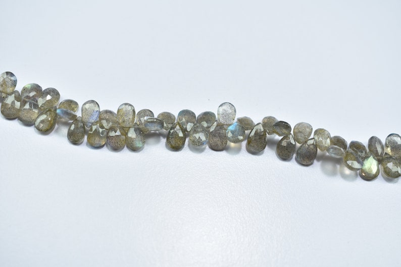 6X9mm AAA+ Quality Natural Labradorite Side Drilled Pear Teardrop Gemstone Faceted Briolette Beads 8 Inch Strand  6X8mm
