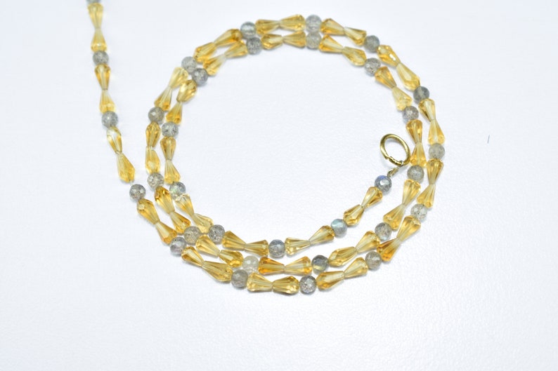 Best Quality Citrine Top Drill Drops 3.5X4.5mm to 3.5X6mm and Labradorite Round Ball 3.25mm Gemstone Beads 17/'/' Inch Strand