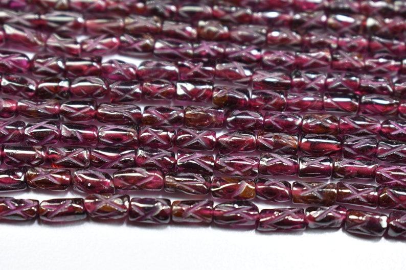 5 Strands Natural Garnet Carved Tube Shape Gemstone Beads 13.5 Inch Strand 3.50X6mm to 3.50X6.50mm