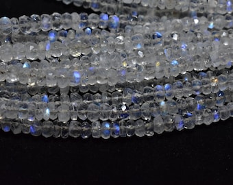 Rainbow Moonstone Faceted Rondelle Beads, 4mm Moonstone Faceted Beads, AAA Natural Moonstone Beads, Rainbow Moonstone Gemstone Beads