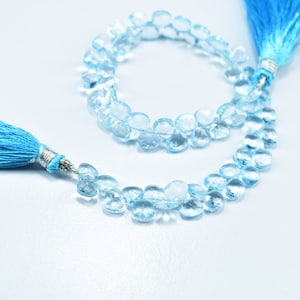 Cuentas facetadas en forma de corazón de topacio azul cielo AAA++, cuentas de topacio azul cielo natural, cuentas de topacio en forma de corazón de 6-6,5 mm con perforación lateral, cuentas facetadas de topacio azul cielo
